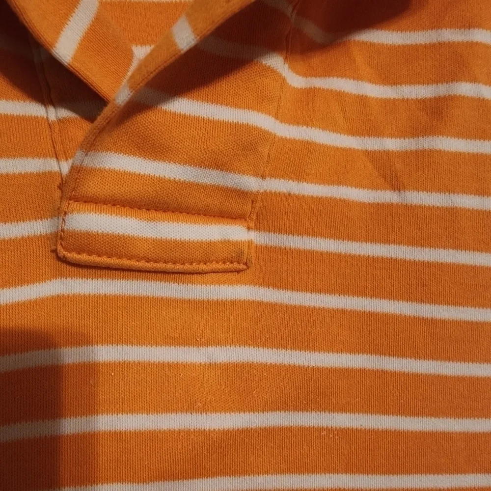 Polo by Ralph Lauren Pima Interlock Orange & White Stripe Polo Shirt Sz L (spots